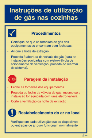 Sinalética Instruções de Utilização de Gás nas Cozinhas - IS0045