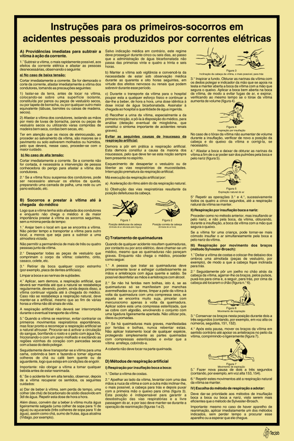 Sinalética Instruções para Primeiros Socorros em Acidentes Pessoais Produzidos por Correntes Elétricas - IS0048