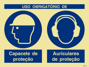 Sinalética Uso Obrigatório de Capacete e Auriculares de Proteção - OB0285