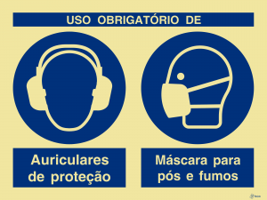 Sinalética Uso Obrigatório de Auriculares e Máscara de Proteção - OB0287