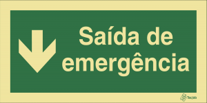 Sinalética Saída de Emergência em Texto (Seta para Baixo) - E0025