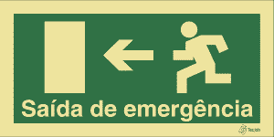 Sinalética Saída de Emergência Texto e Desenho (Seta para Esquerda) - E0029