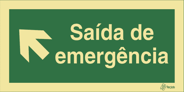 Sinalética Saída de Emergência em Texto (Seta Diagonal Esquerda para Cima) - E0032