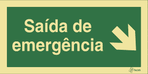 Sinalética Saída de Emergência em Texto (Seta Diagonal Direita para Baixo) - E0038