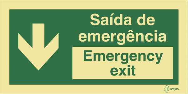 Sinalética Saída de Emergência/Emergency Exit em Texto (Seta para Baixo) - E0044
