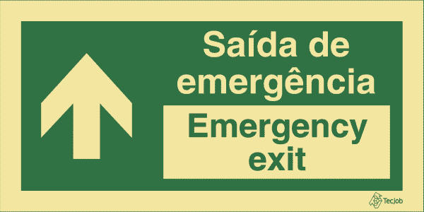 Sinalética Saída de Emergência/Emergency Exit em Texto (Seta para Cima) - E0045
