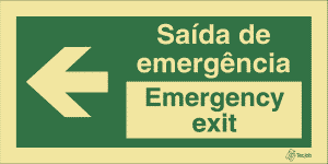 Sinalética Saída de Emergência/Emergency Exit em Texto (Seta para Esquerda) - E0046