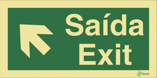 Sinalética Saída/Exit em Texto (Seta Diagonal Esquerda para Cima) - E0048