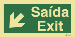 Sinalética Saída/Exit em Texto (Seta Diagonal Esquerda para Baixo) - E0049