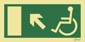 Sinalética Saída para Pessoas com Deficiência ou Mobilidade Condicionada (Seta Diagonal Esquerda para Cima) - E0095