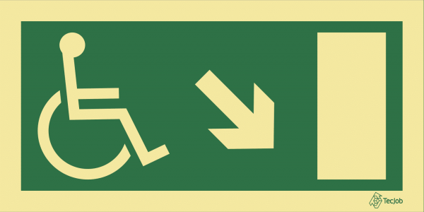 Sinalética Saída para Pessoas com Deficiência ou Mobilidade Condicionada (Seta Diagonal Direita para Baixo) - E0096