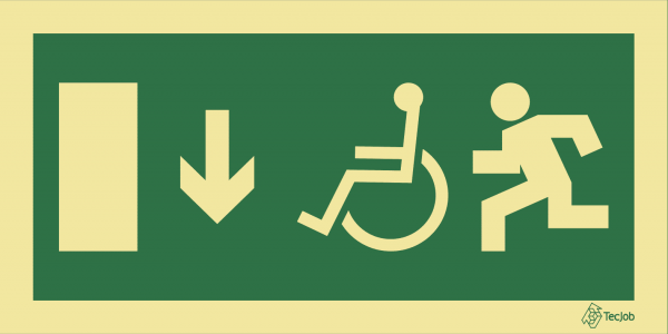 Sinalética de Saída para pessoas com deficiência ou mobilidade condicionada (Seta para Baixo) - E0098
