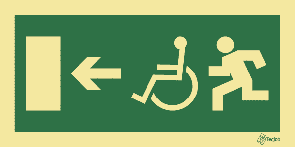 Sinalética de Saída para pessoas com deficiência ou mobilidade condicionada (Seta para Esquerda) - E0100