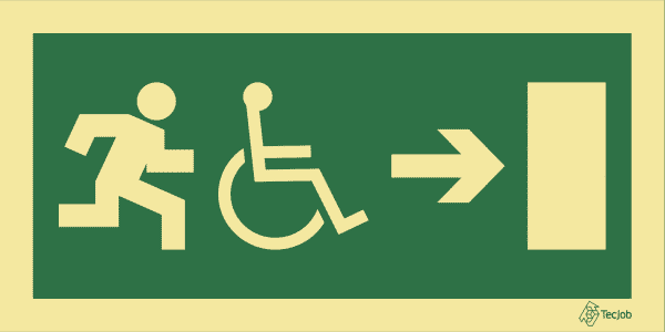 Sinalética de Saída para pessoas com deficiência ou mobilidade condicionada (Seta para Direita) - E0101