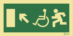 Sinalética de Saída para pessoas com deficiência ou mobilidade condicionada (Seta Diagonal Esquerda para Cima) - E0103