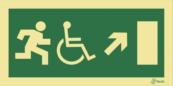 Sinalética de Saída para pessoas com deficiência ou mobilidade condicionada (Seta Diagonal Direita para Cima) - E0105