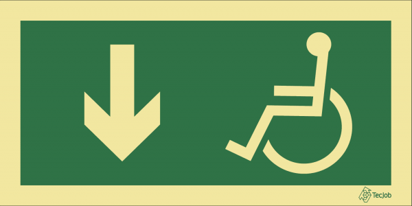 Sinalética de Saída para pessoas com deficiência ou mobilidade condicionada (Seta para Baixo) - E0106