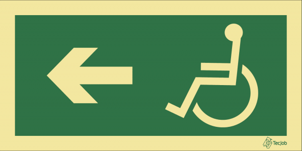 Sinalética de Saída para pessoas com deficiência ou mobilidade condicionada (Seta para Esquerda) - E0108