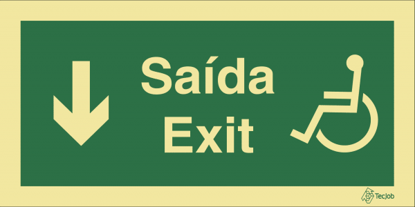 Sinalética de Saída/Exit com texto para pessoas com deficiência ou mobilidade condicionada (Seta para Baixo) - E0110