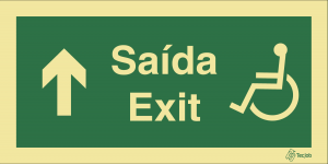 Sinalética de Saída/Exit com texto para pessoas com deficiência ou mobilidade condicionada (Seta para Cima) - E0111
