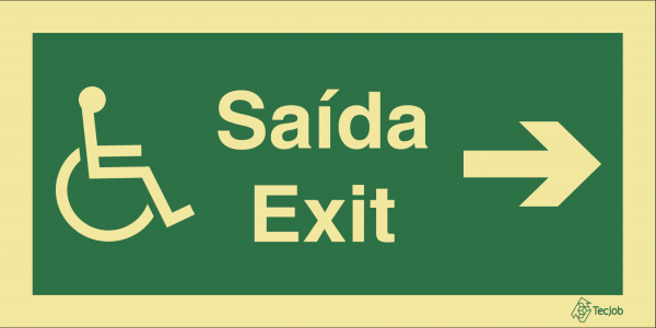 Sinalética de Saída/Exit com texto para pessoas com deficiência ou mobilidade condicionada (Seta para Direita) - E0113
