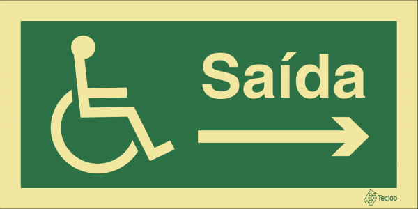Sinalética de Saída com texto para pessoas com deficiência ou mobilidade condicionada (Seta para Direita) - E0115