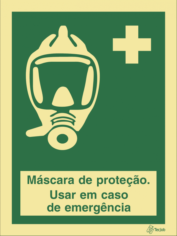 Sinalética de Máscara de Proteção. Usar em Caso de Emergência - E0292