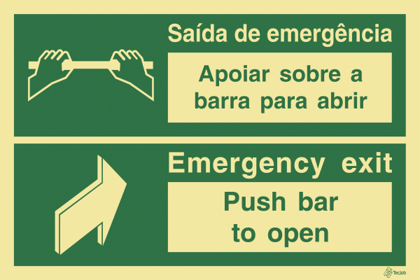 Sinalética Saída de Emergência Apoiar sobre a Barra para Abrir/ Emergency Exit Push Bar to Open - E0372