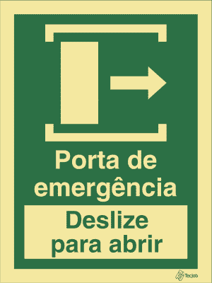 Sinalética Porta de Emergência. Deslize para Abrir (Direita) - E0424