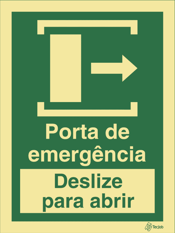 Sinalética Porta de Emergência. Deslize para Abrir (Direita) - E0424