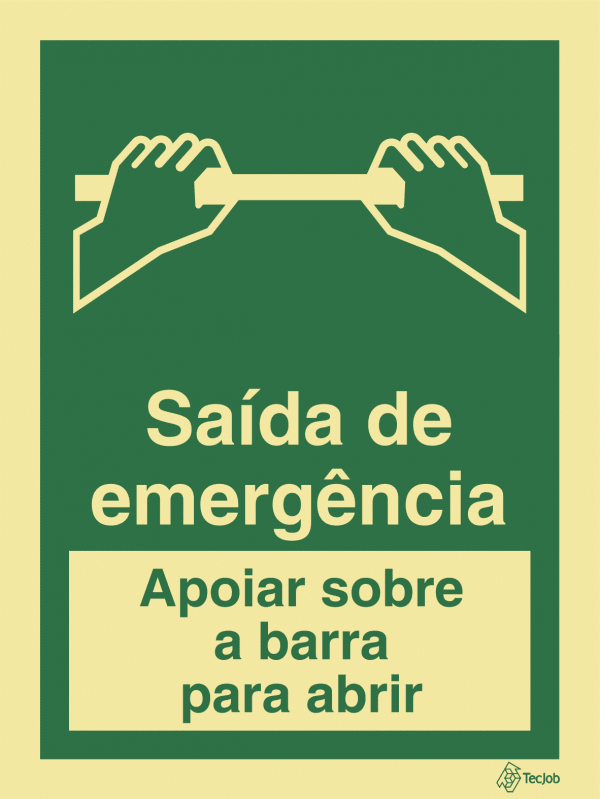 Sinalética Saída de Emergência Apoiar Sobre a Barra Para Abrir - E0429