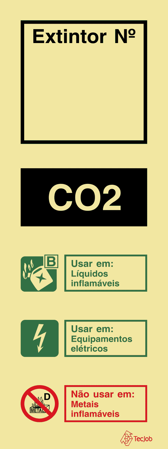 Sinalética Agente Extintor CO2 com nº - I0180