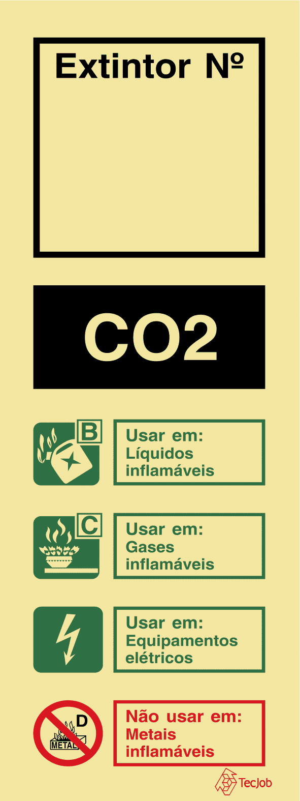 Sinalética Agente Extintor CO2 com nº - I0182