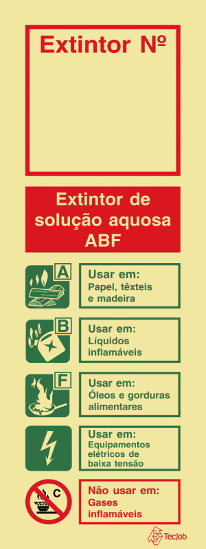 Sinalética Agente Extintor Solução Aquosa ABF com nº - I0185