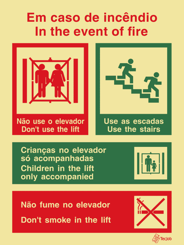 Sinalética Em Caso de Incêndio Não Use o Elevador/ Use as Escadas + Não Fume no Elevador - I0360