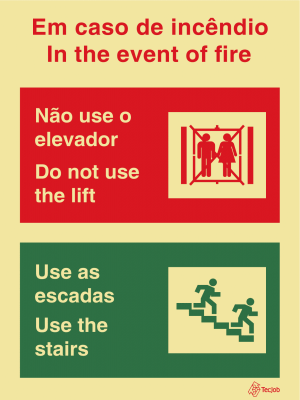 Sinalética Em Caso de Incêndio Não Use o Elevador/ Use as Escadas - I0361