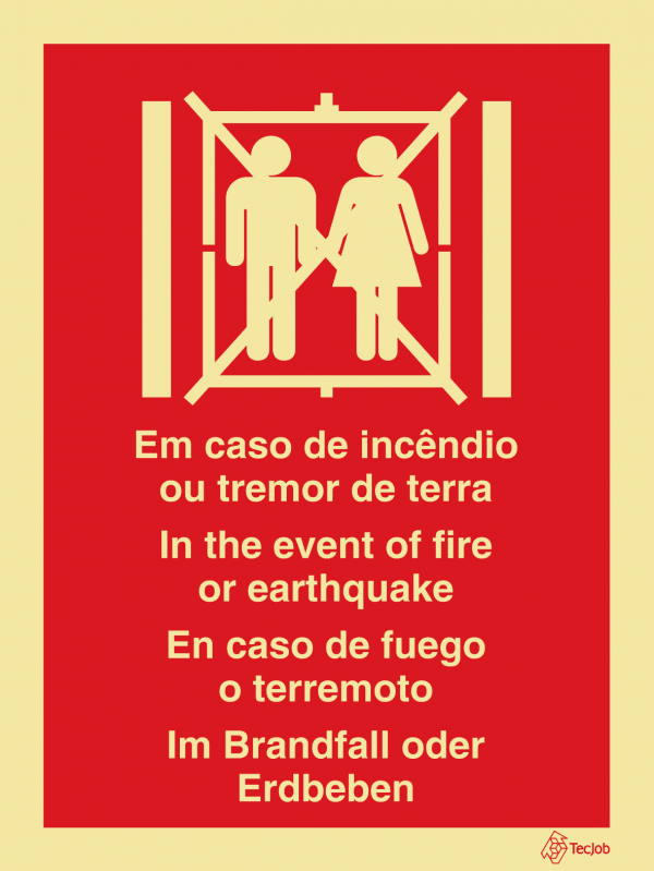 Sinalética Em Caso de Incêndio ou Tremor de Terra Não Usar o Elevador - I0364