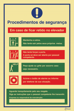 Sinalética Procedimentos de Segurança Em caso de ficar retido no elevador - I0412
