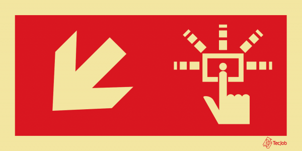 Sinalética Botão de Alarme com Seta Diagonal Esquerda - I0455