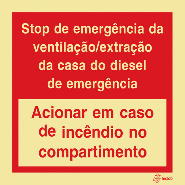 Sinalética Stop de Emergência de Ventilação/Extração da Casa do Diesel de Emergência, Acionar em Caso de Incêndio - I0550