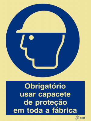Sinalética Obrigatório Usar Capacete de Proteção em Toda a Fábrica - OB0041