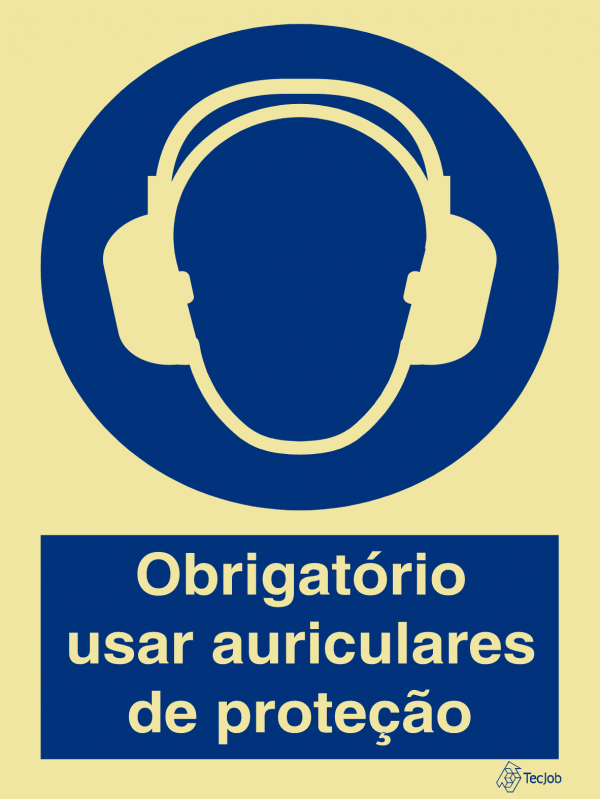 Sinalética Obrigatório Usar Auriculares de Proteção - OB0043