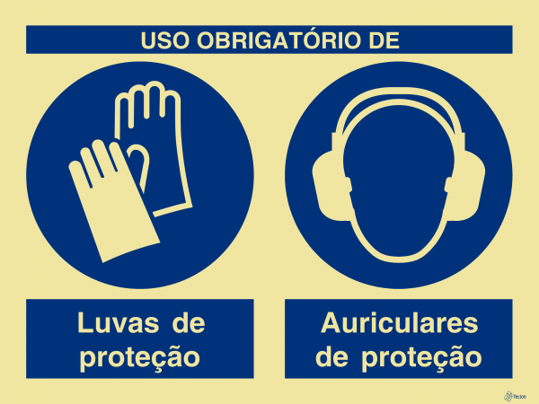 Sinalética Uso Obrigatório de Luvas e Auriculares de Proteção - OB0304