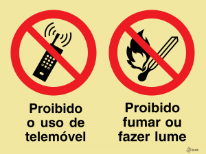 Sinalética Proibido o Uso de Telemóvel e Proibido Fumar ou Fazer Lume - OB0320