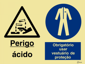 Sinalética Perigo Ácido/Obrigatório Usar Vestuário de Proteção - OB0332