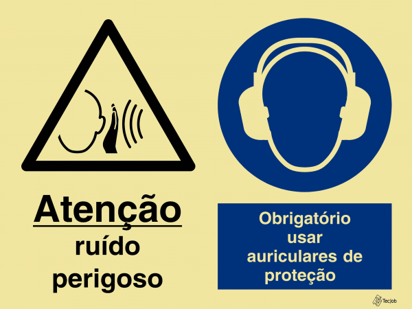 Sinalética Atenção Ruído Perigoso/Obrigatório Usar Auriculares de Proteção - OB0335