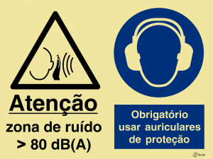 Sinalética Atenção Zona de Ruído >80dB(A)/Obrigatório Usar Auriculares de Proteção - OB0336