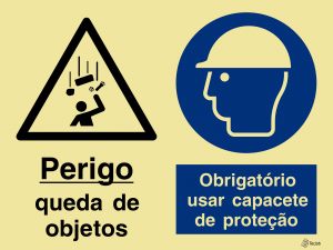 Sinalética Perigo Queda de Objetos/Obrigatório Usar Capacete de Proteção - OB0338