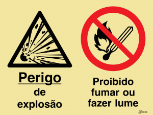 Sinalética Perigo de Explosão/Proibido Fumar ou Fazer Lume - OB0360