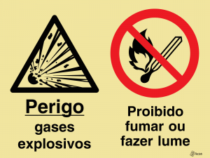 Sinalética Perigo Gases Explosivos/Proibido Fumar ou Fazer Lume - OB0361